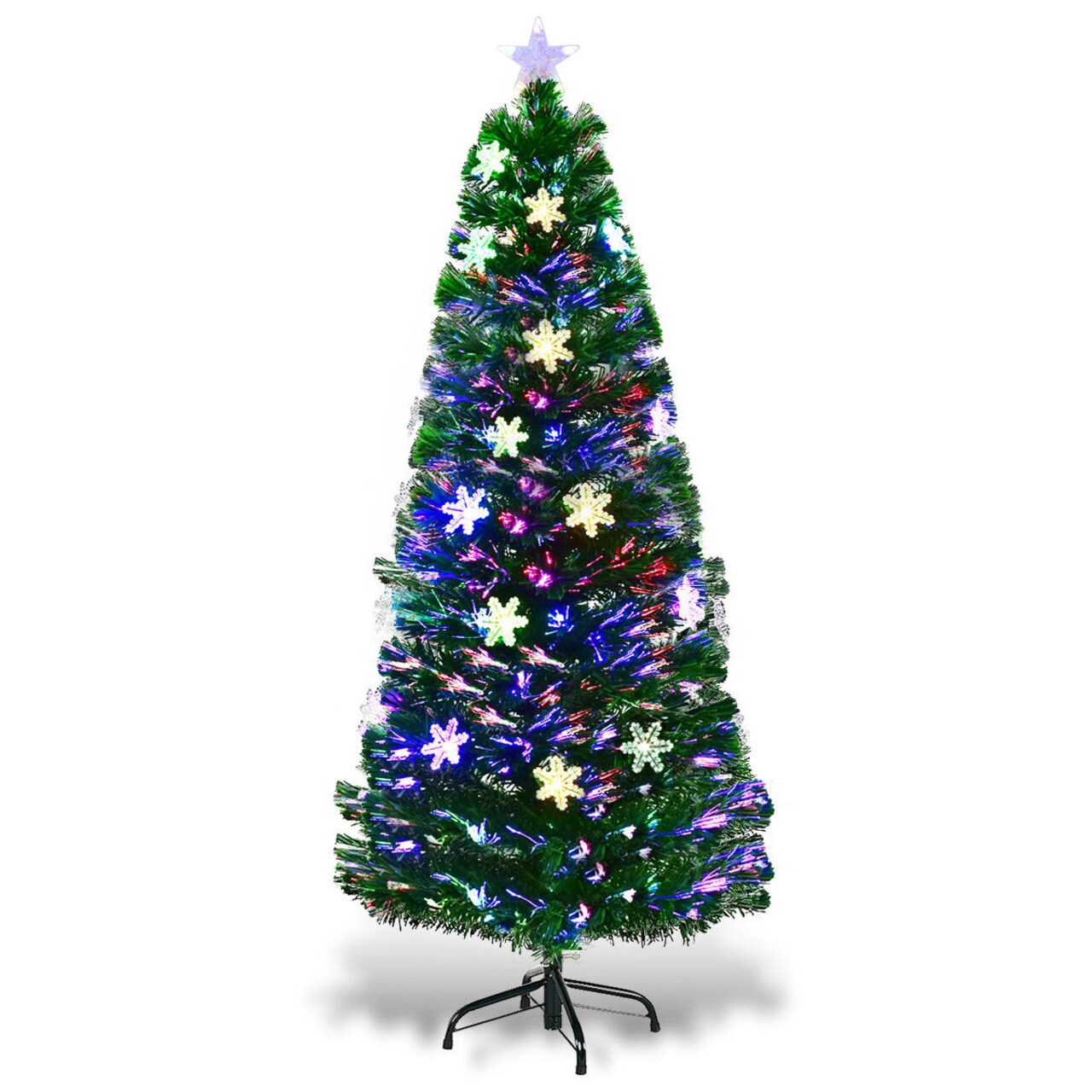 Costway 6FT Pre-Lit Fiber Optic Christmas Tree Multicolor Lights
